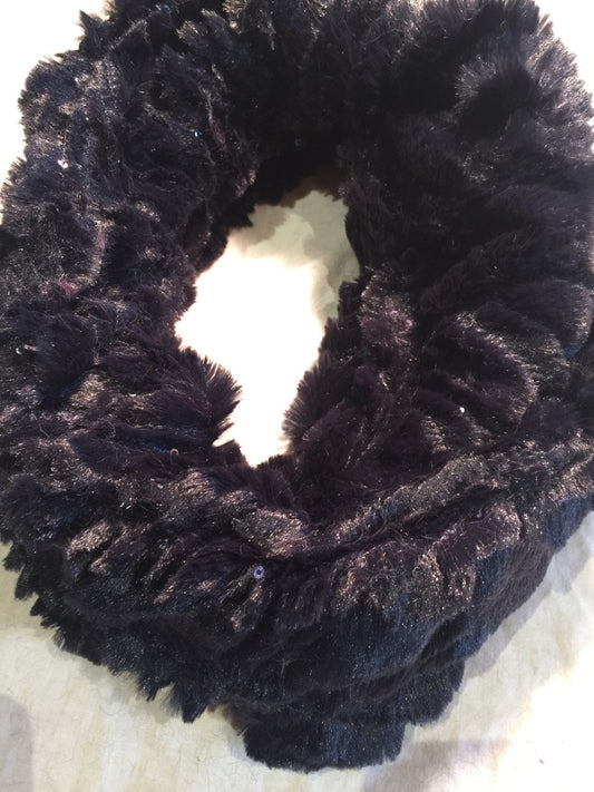Nemesis Antique Vintage Styled Infinity Scarf, Navy Blue with Sequins, Furry Knit
