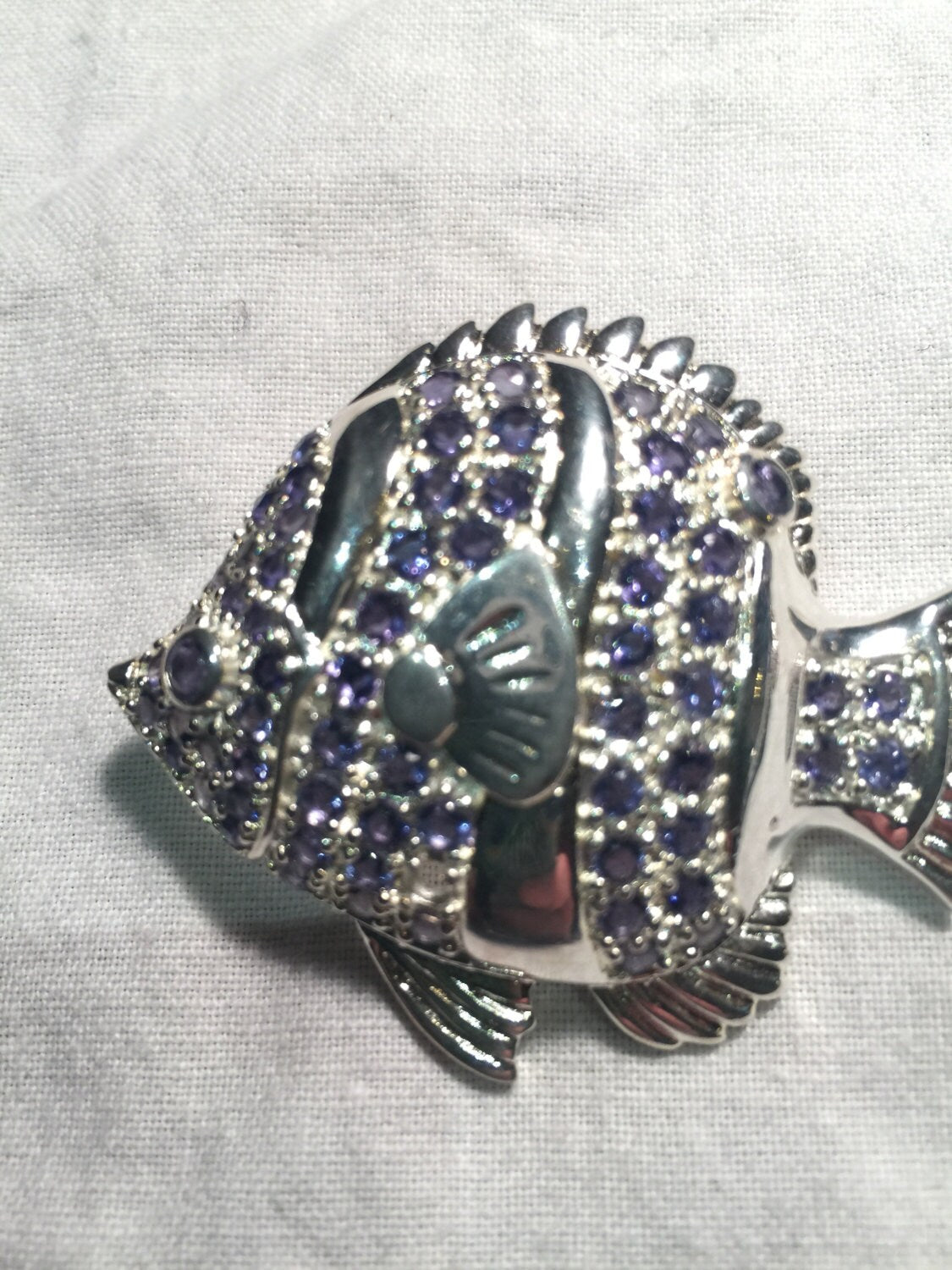 Vintage Handmade Blue Iolite Sterling Silver Fish Brooch