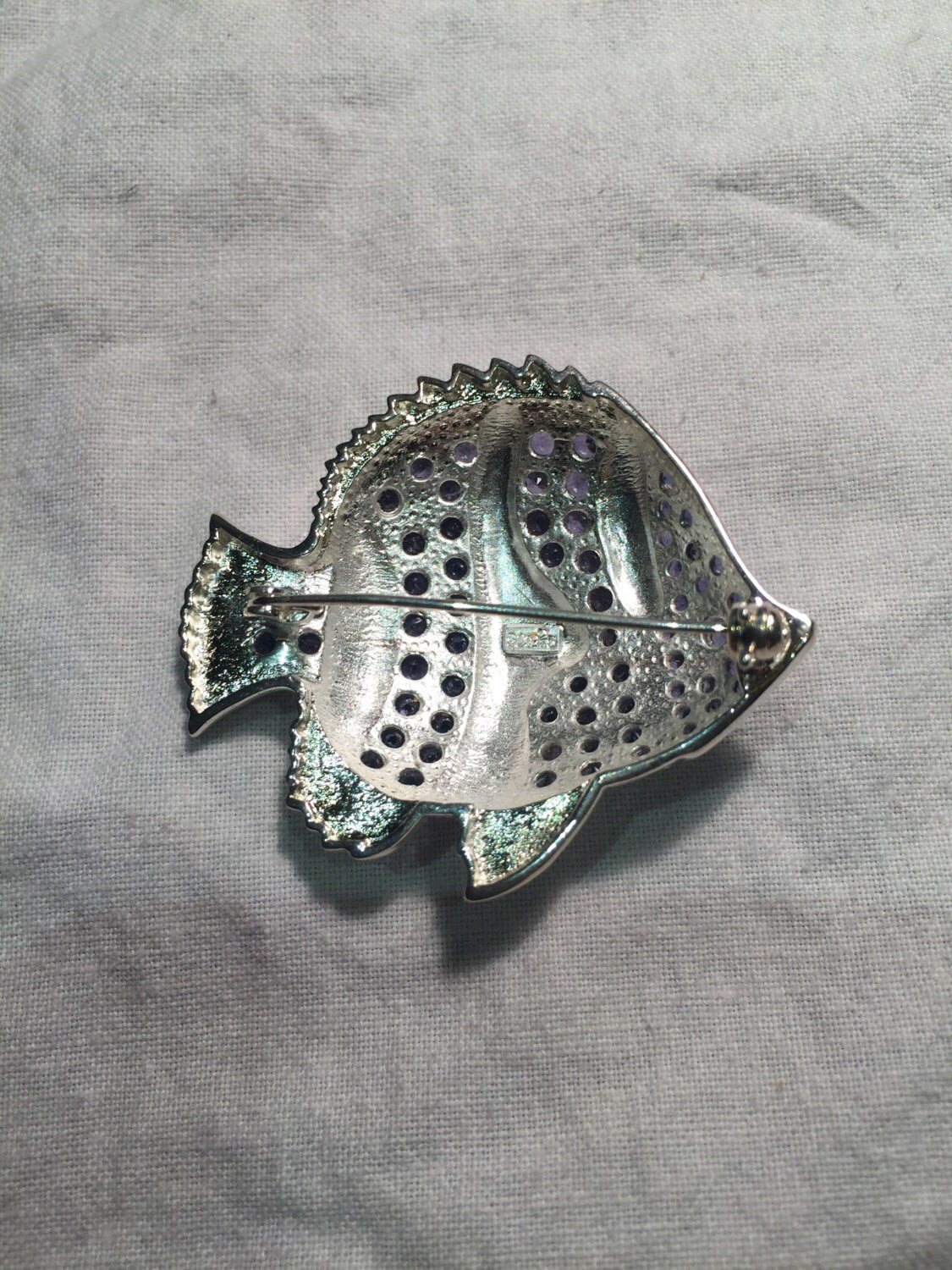 Vintage Handmade Blue Iolite Sterling Silver Fish Brooch