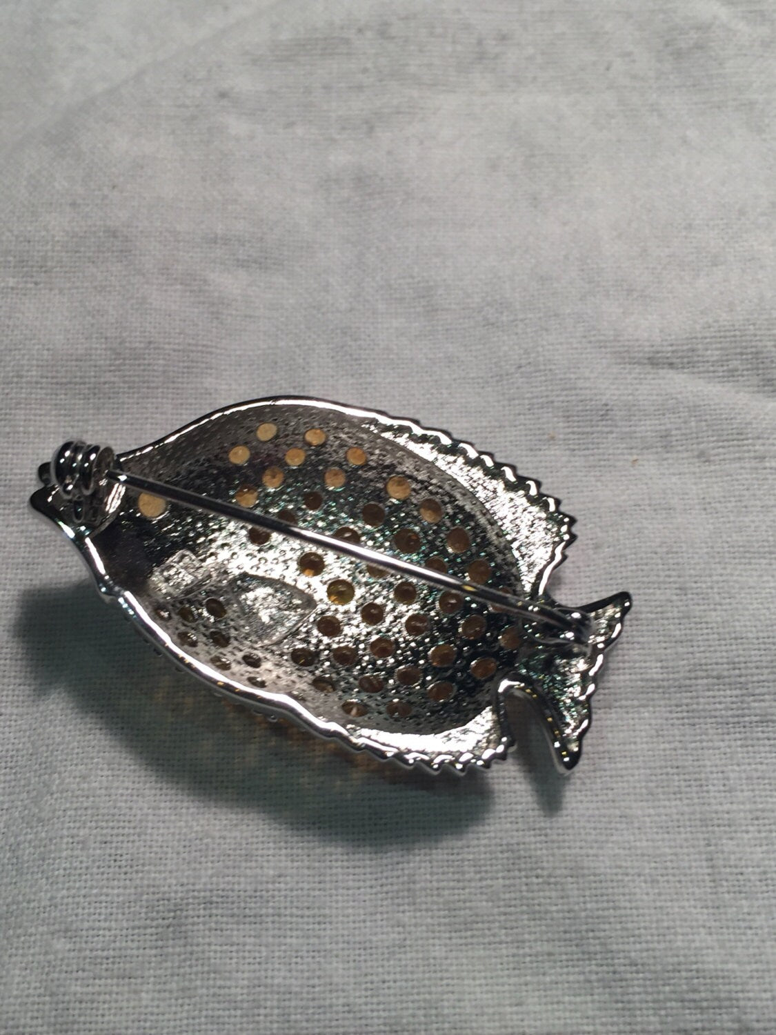 Vintage Handmade Golden Citrine Sterling Silver Fish Brooch