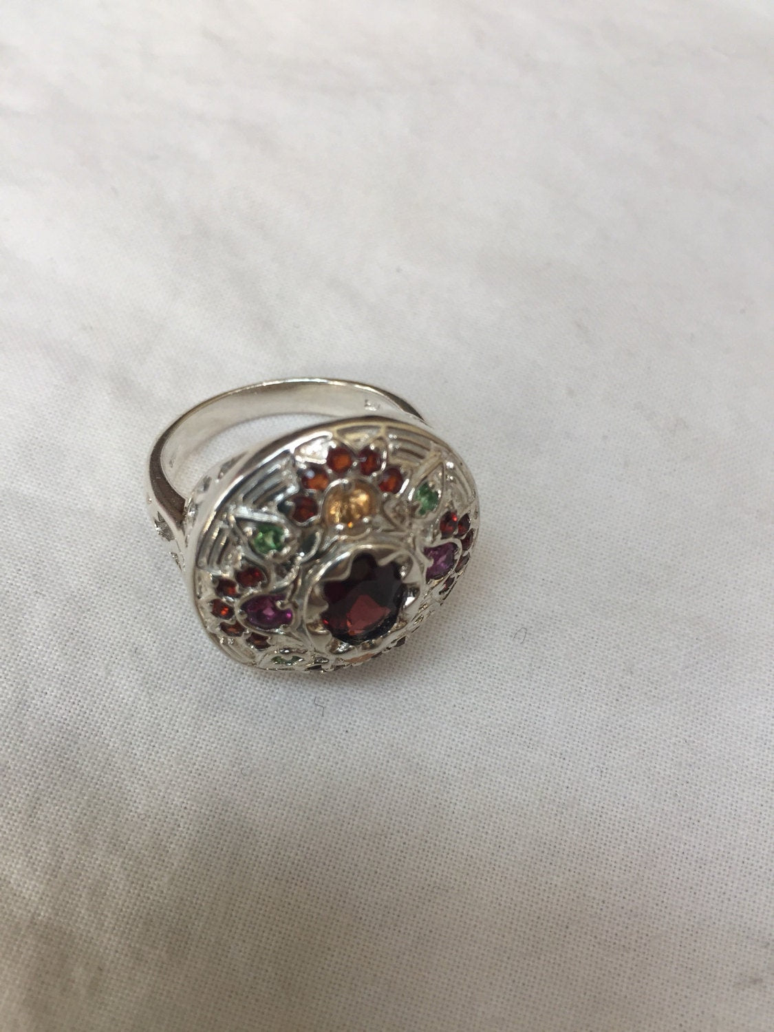 Vintage Bohemian Garnet 925 Sterling Silver Gold Ring