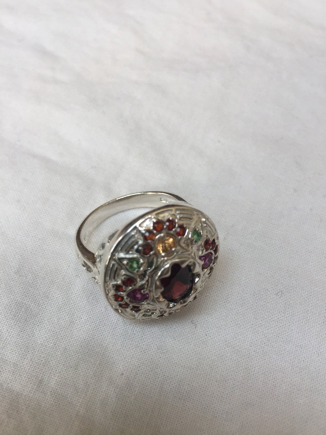 Vintage Bohemian Garnet 925 Sterling Silver Gold Ring