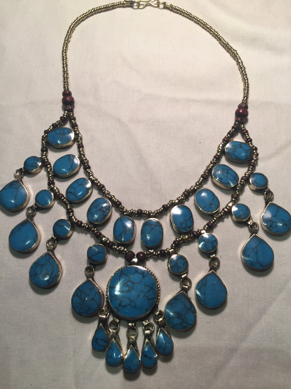 Vintage Hand Wrapped Tibetan Blue Howlite Necklace.