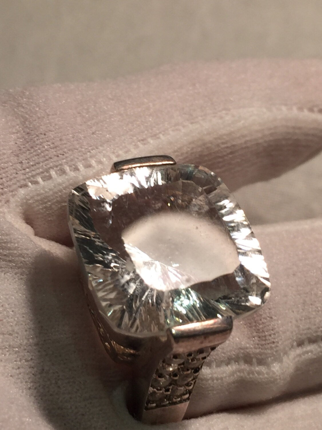 Vintage Clear Quartz Gothic 925 Sterling Silver Ring