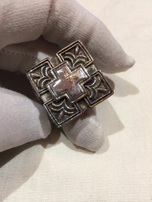 Vintage Gothic Silver Stainless Steel Cross Mens Ring