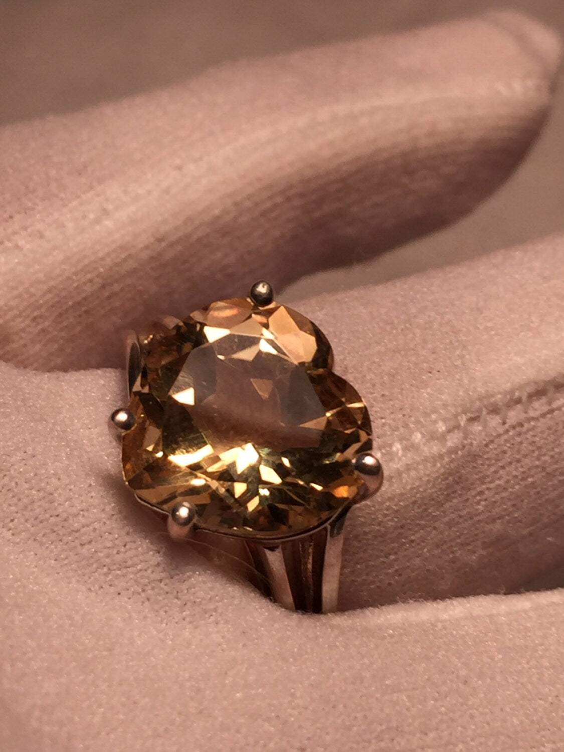 Vintage Handmade Golden Genuine Citrine 925 Sterling Silver gothic Heart Ring