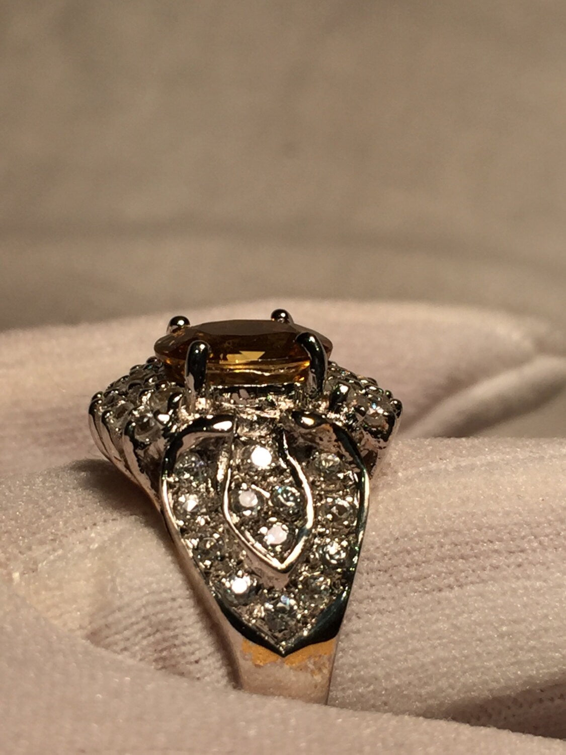 Vintage Handmade Golden Genuine Citrine 925 Sterling Silver Gothic Ring