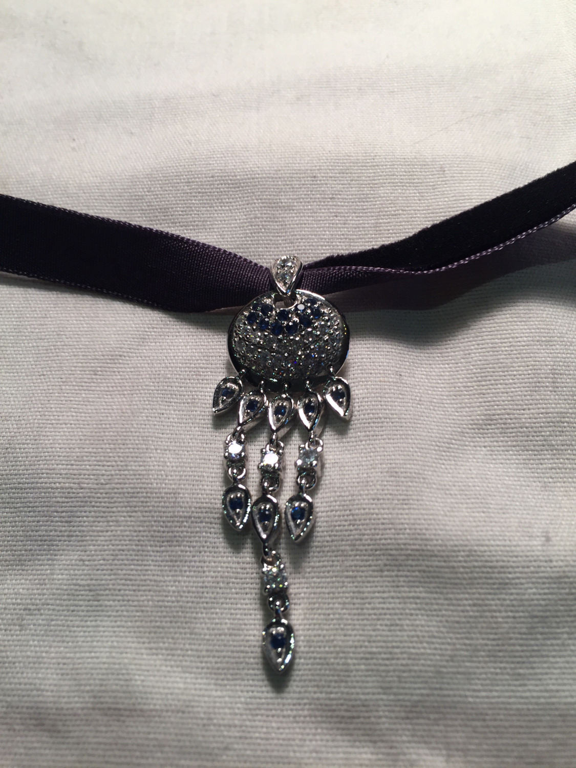 Vintage 925 Sterling Silver Sapphire and CZ Pendant