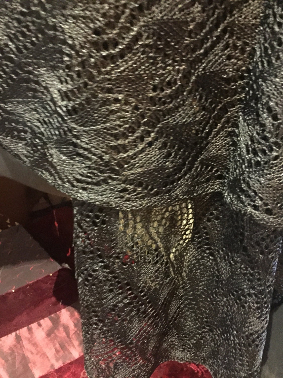 Vintage Black Lace crochet shawl Wrap