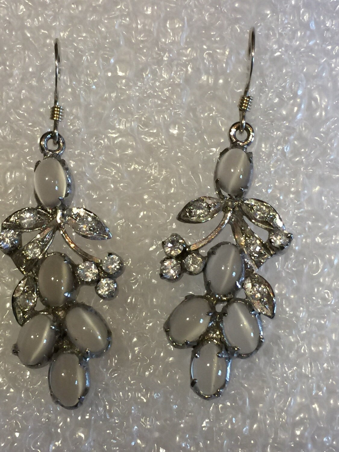 Vintage Genuine moonstone Gemstone Filigree Sterling Silver Chandelier earrings