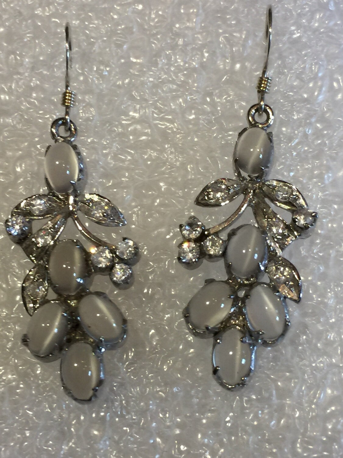 Vintage Genuine moonstone Gemstone Filigree Sterling Silver Chandelier earrings
