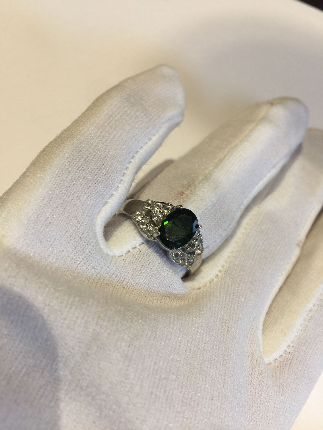 Vintage Handmade Green Chrome Diopside Filigree Setting Sterling Silver Gothic Ring