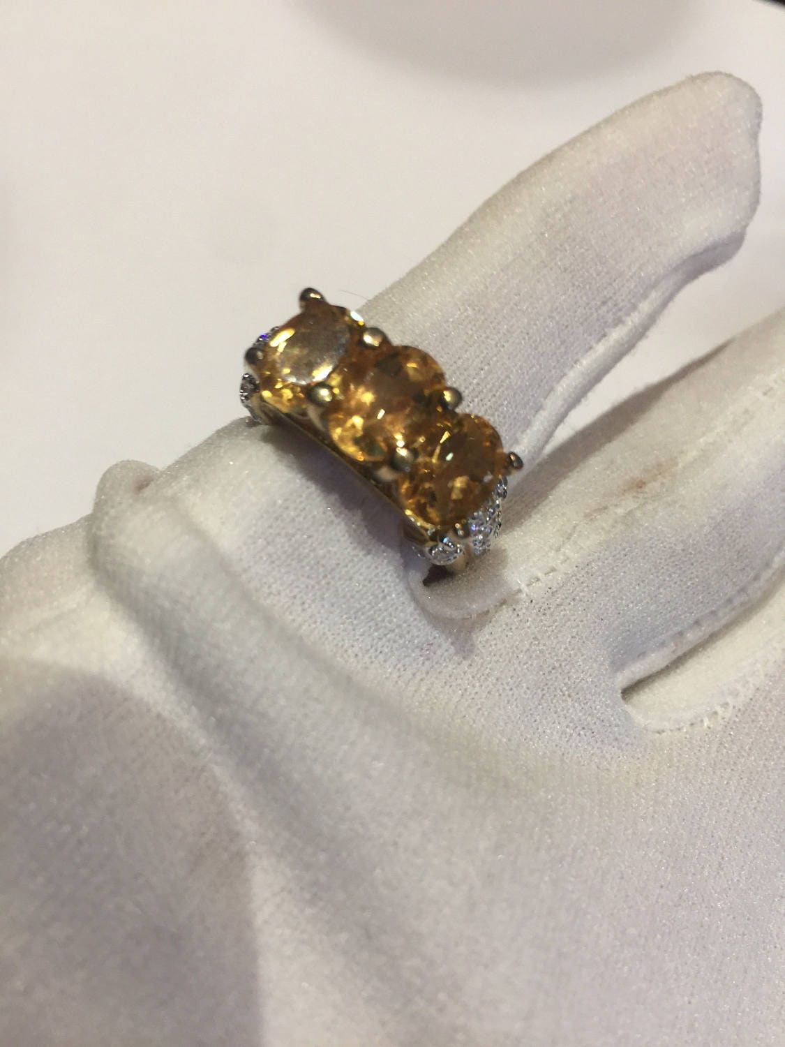 Vintage Handmade Golden Genuine Citrine 925 Sterling Silver Gothic Ring