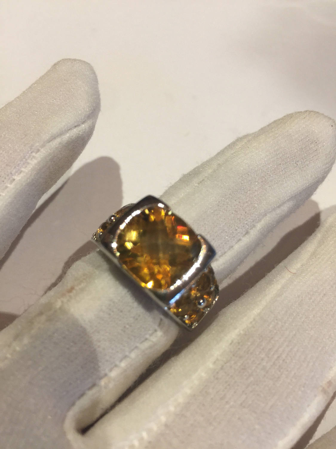 Vintage Handmade Golden Genuine Citrine 925 Sterling Silver Gothic Ring