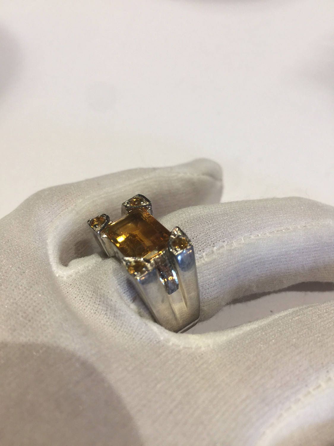 Vintage Handmade Golden Genuine Citrine 925 Sterling Silver Gothic Ring