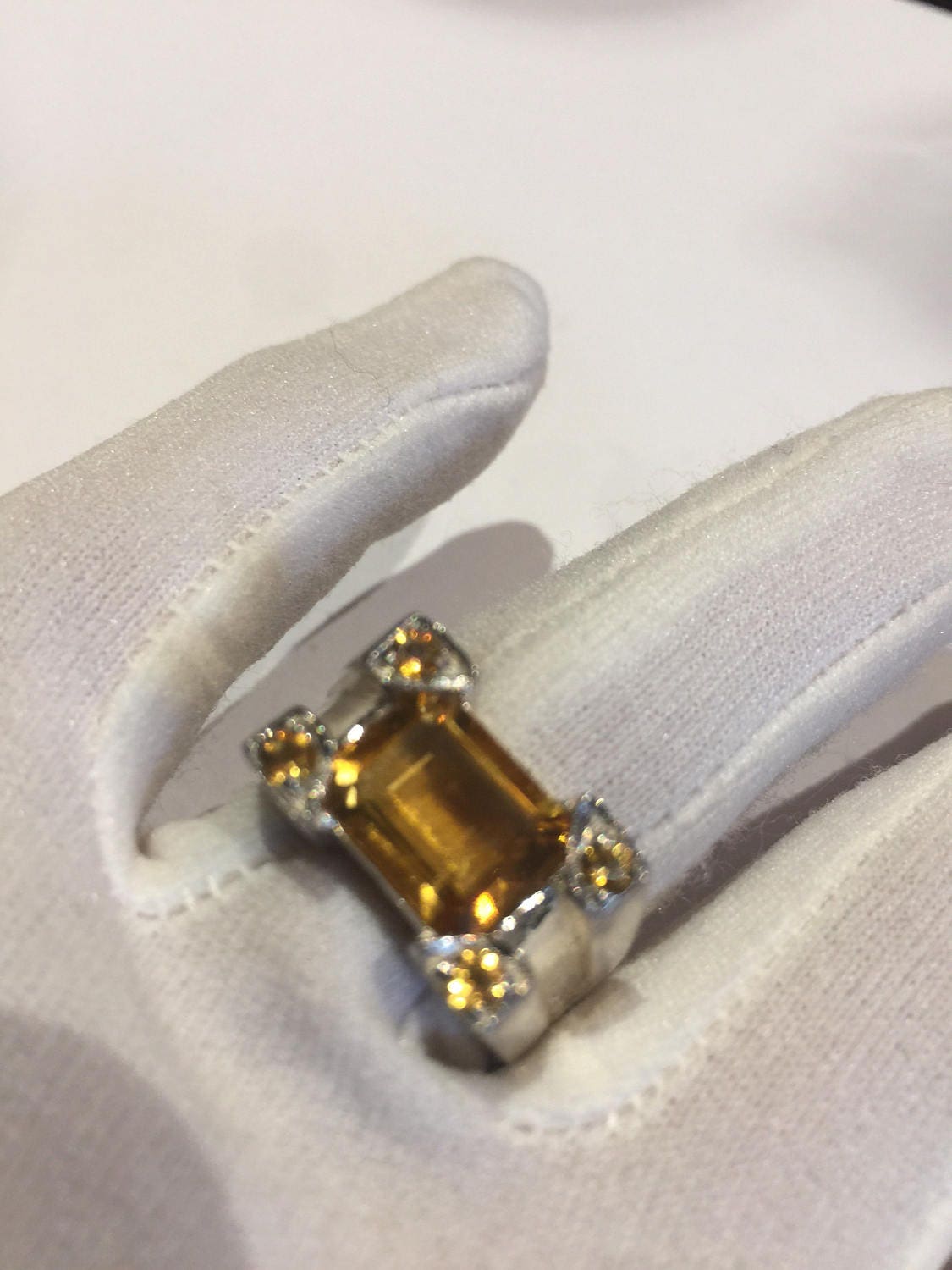 Vintage Handmade Golden Genuine Citrine 925 Sterling Silver Gothic Ring