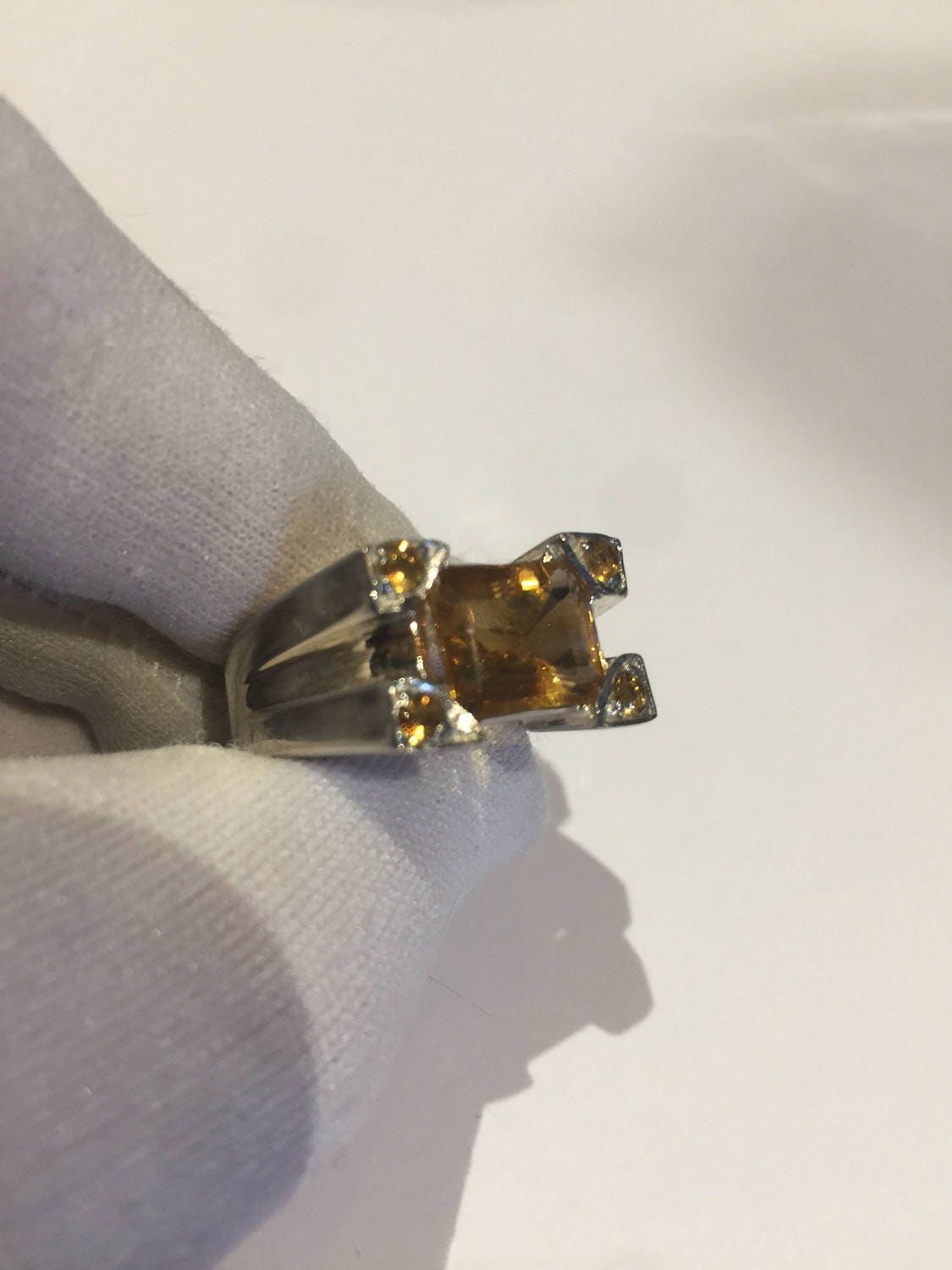 Vintage Handmade Golden Genuine Citrine 925 Sterling Silver Gothic Ring