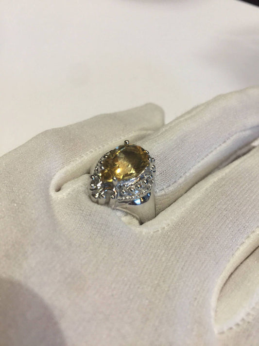 Vintage Handmade Golden Genuine Citrine 925 Sterling Silver Gothic Ring