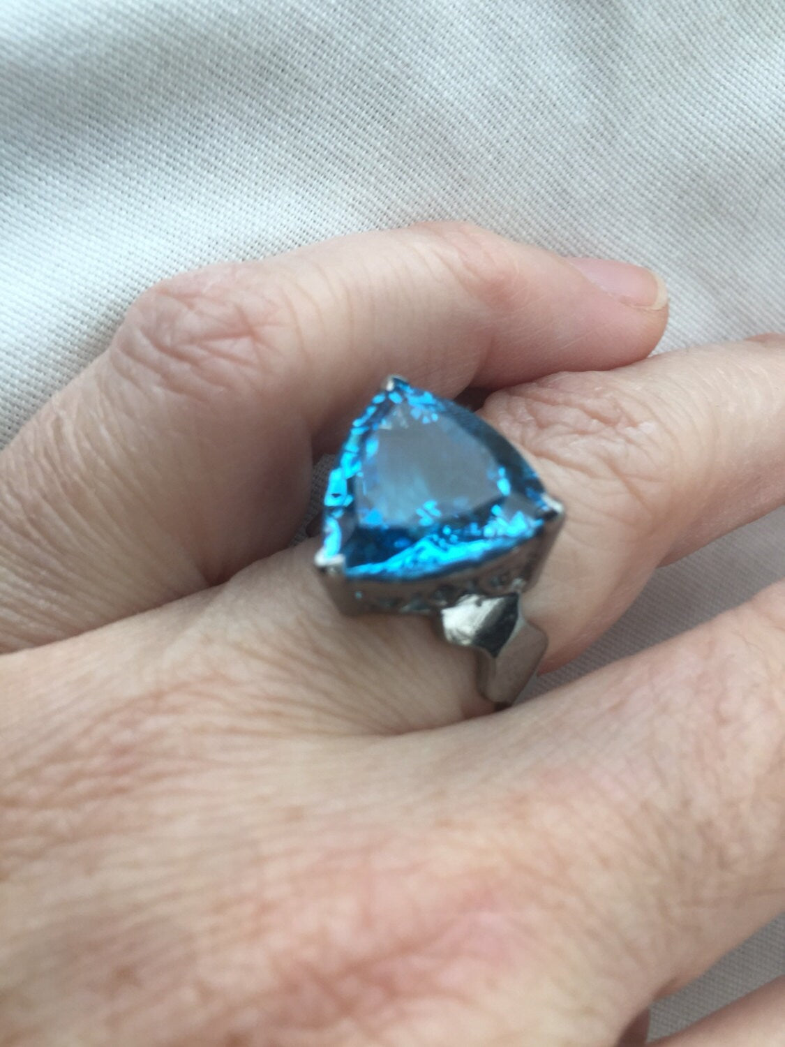 Vintage Genuine London Blue Topaz 925 Sterling Silver Black Rhodium Ring