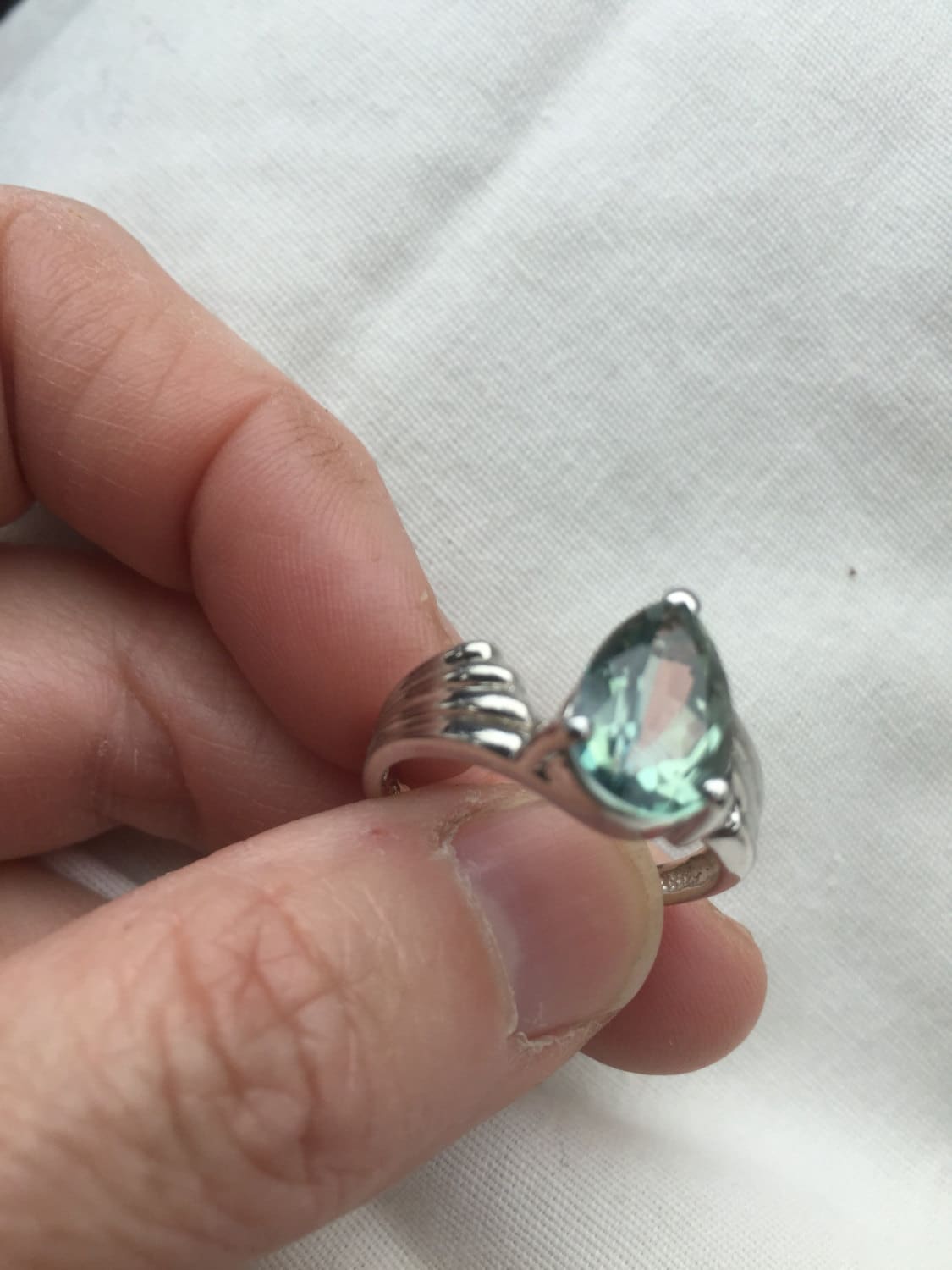 Vintage Handmade Pale Genuine Green Amethyst 925 Sterling Silver Gothic Ring