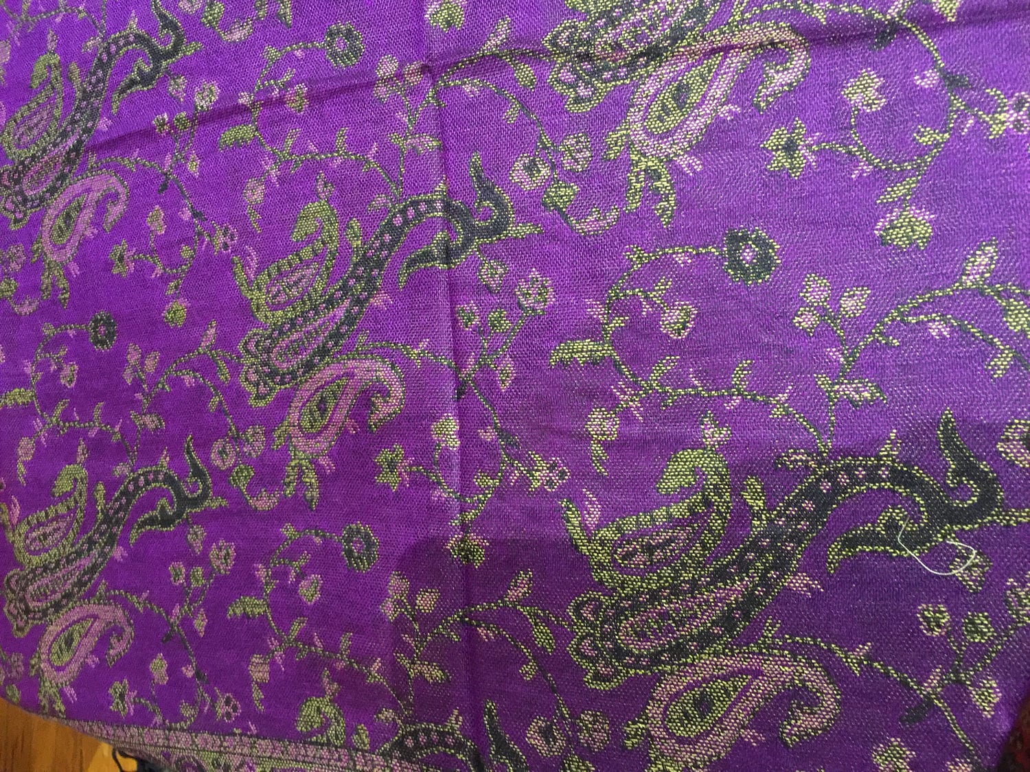 Vintage Purple Beige Paisley Brocade Pashmina Scarf Wrap