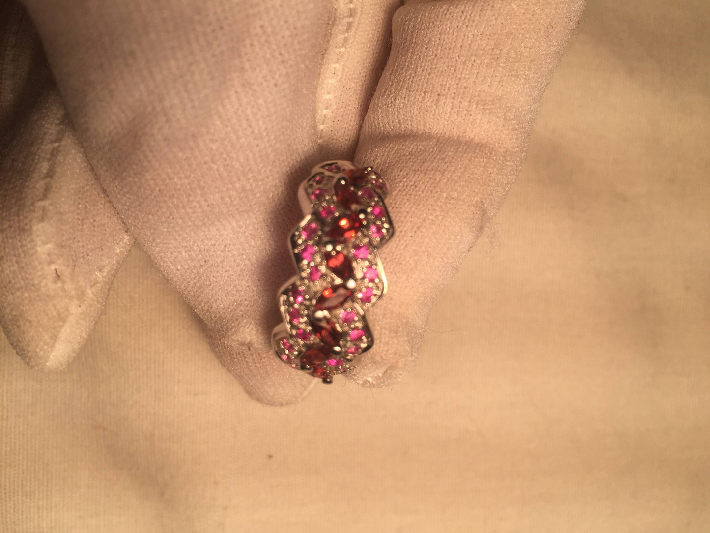 Vintage Handmade Pink Ruby and Garnet 925 Sterling Silver Gothic Ring