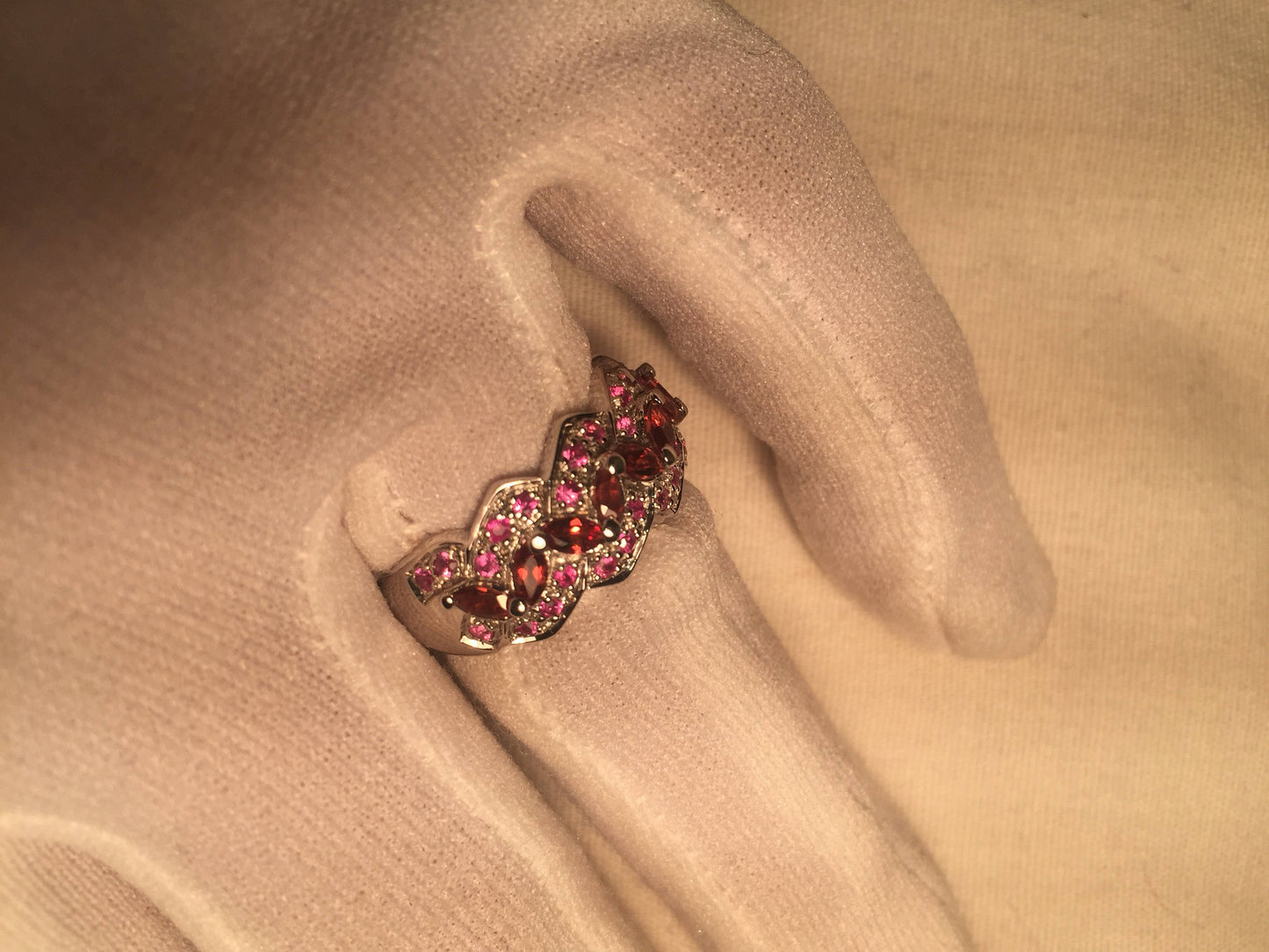 Vintage Handmade Pink Ruby and Garnet 925 Sterling Silver Gothic Ring