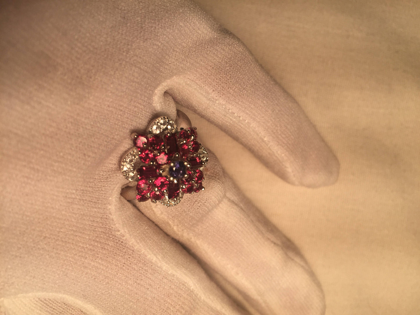Vintage Handmade Pink Toumaline white Sapphire and Blue Iolite 925 Sterling Silver gothic Ring