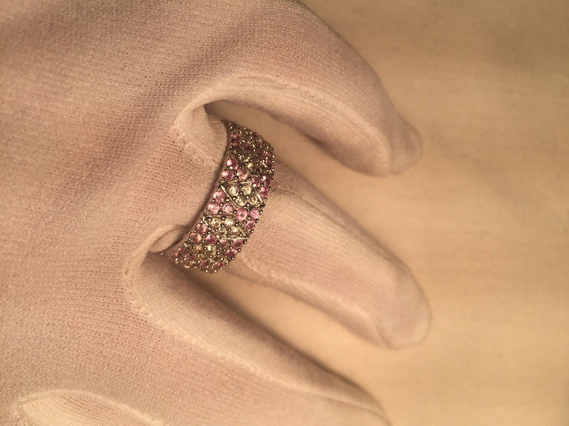 Vintage Handmade Pink Tourmaline and White Sapphire 925 Sterling Silver Gothic Ring