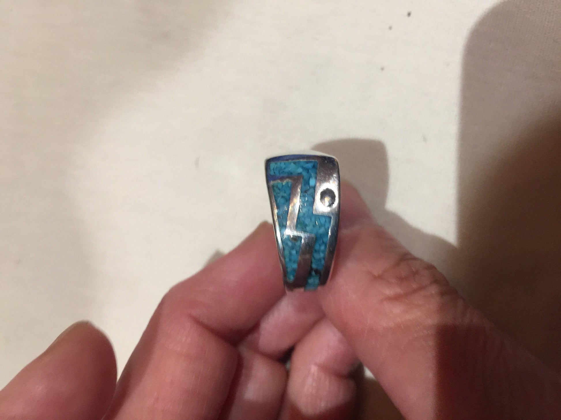 Vintage Native American Style Southwestern Turquoise Stone Inlay Mountain Mens Ring