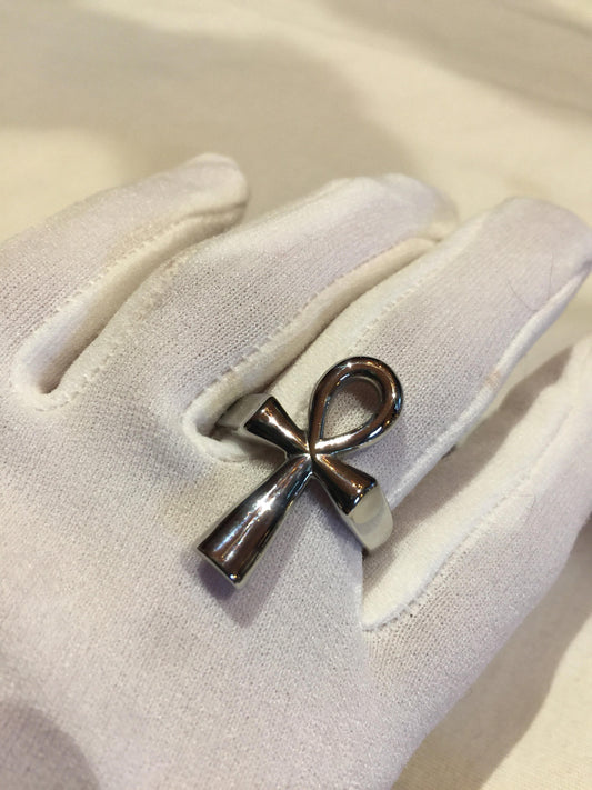 Vintage Silver Stainless Steel Gothic Egyptian Ankh Men Ring