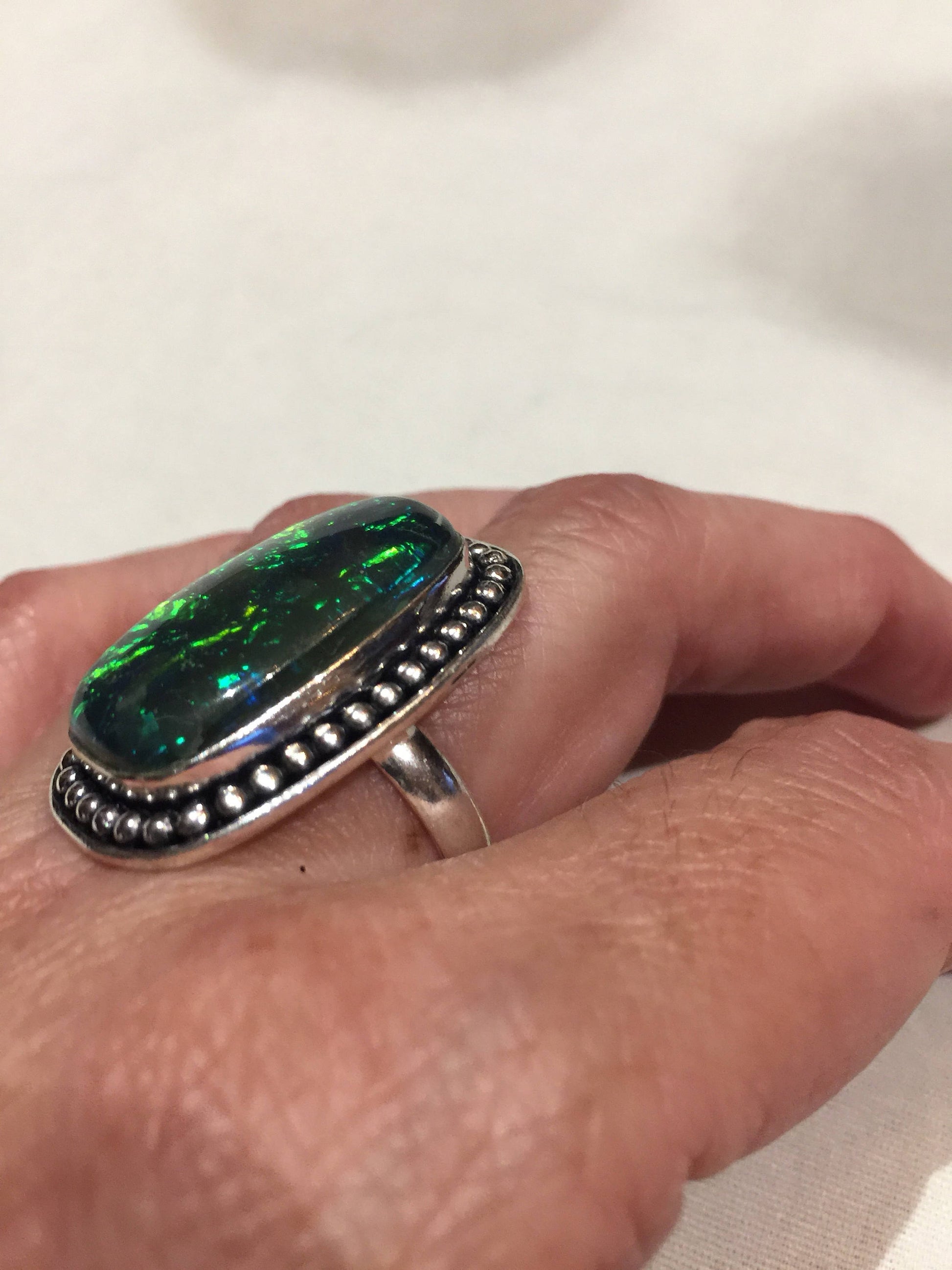 Vintage Blue Green Venecian Art Glass Ring