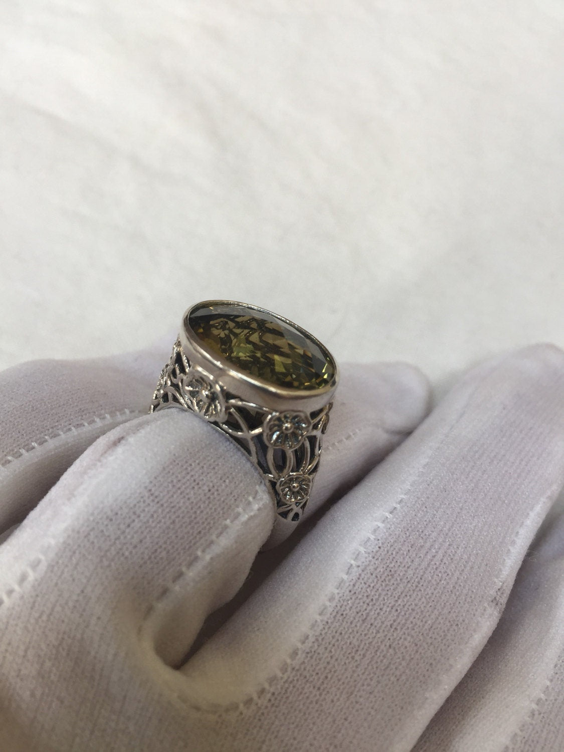 Vintage Handmade Deep Lemon Quartz Setting 925 Sterling Silver Gothic Ring