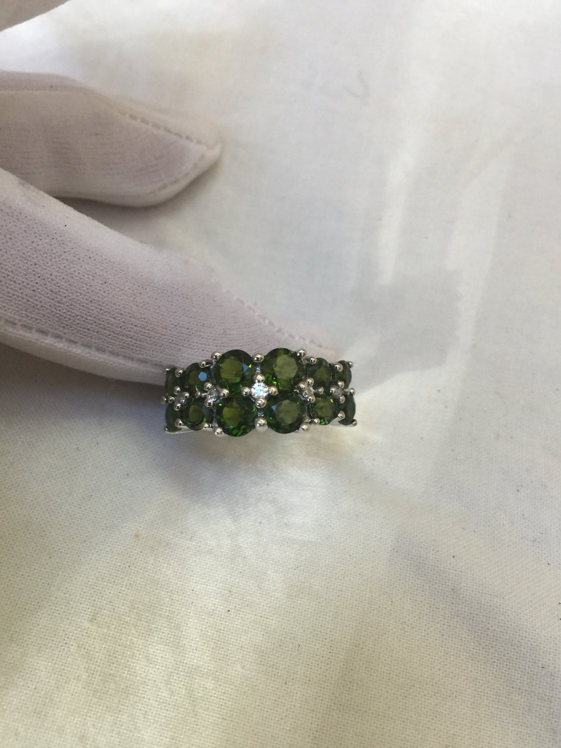 Vintage Handmade Green Chrome Diopside Filigree Setting Sterling Silver Gothic Ring