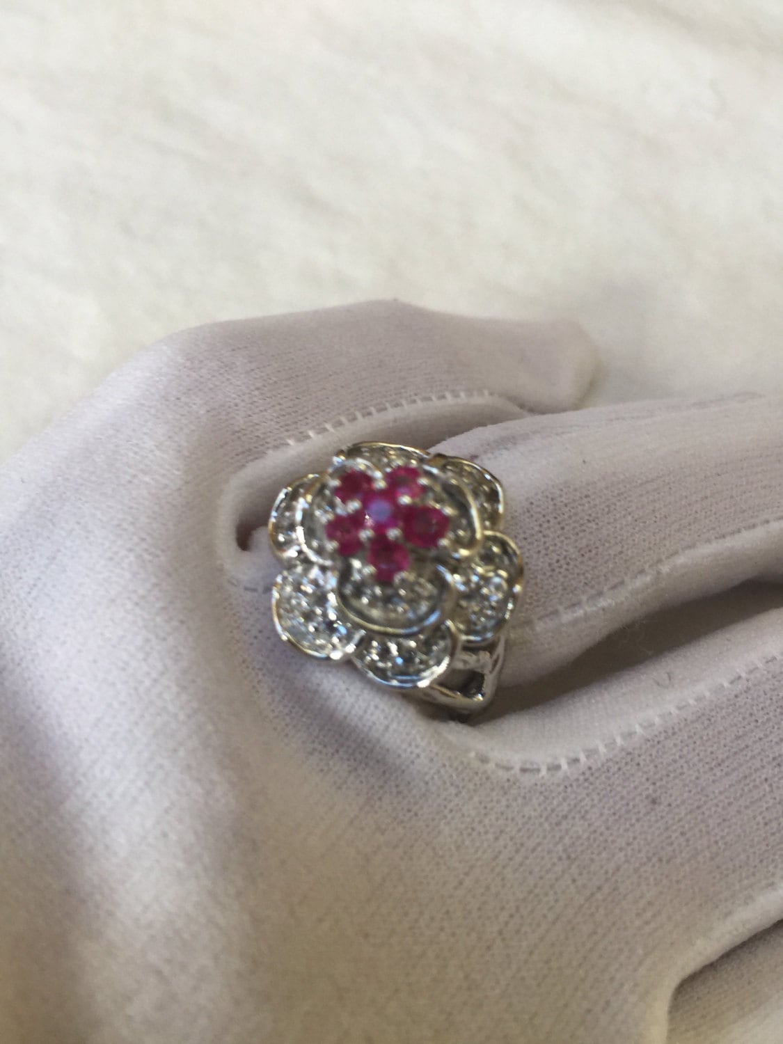 Vintage Handmade Pink Toumaline 925 Sterling Silver Gothic Flower Ring