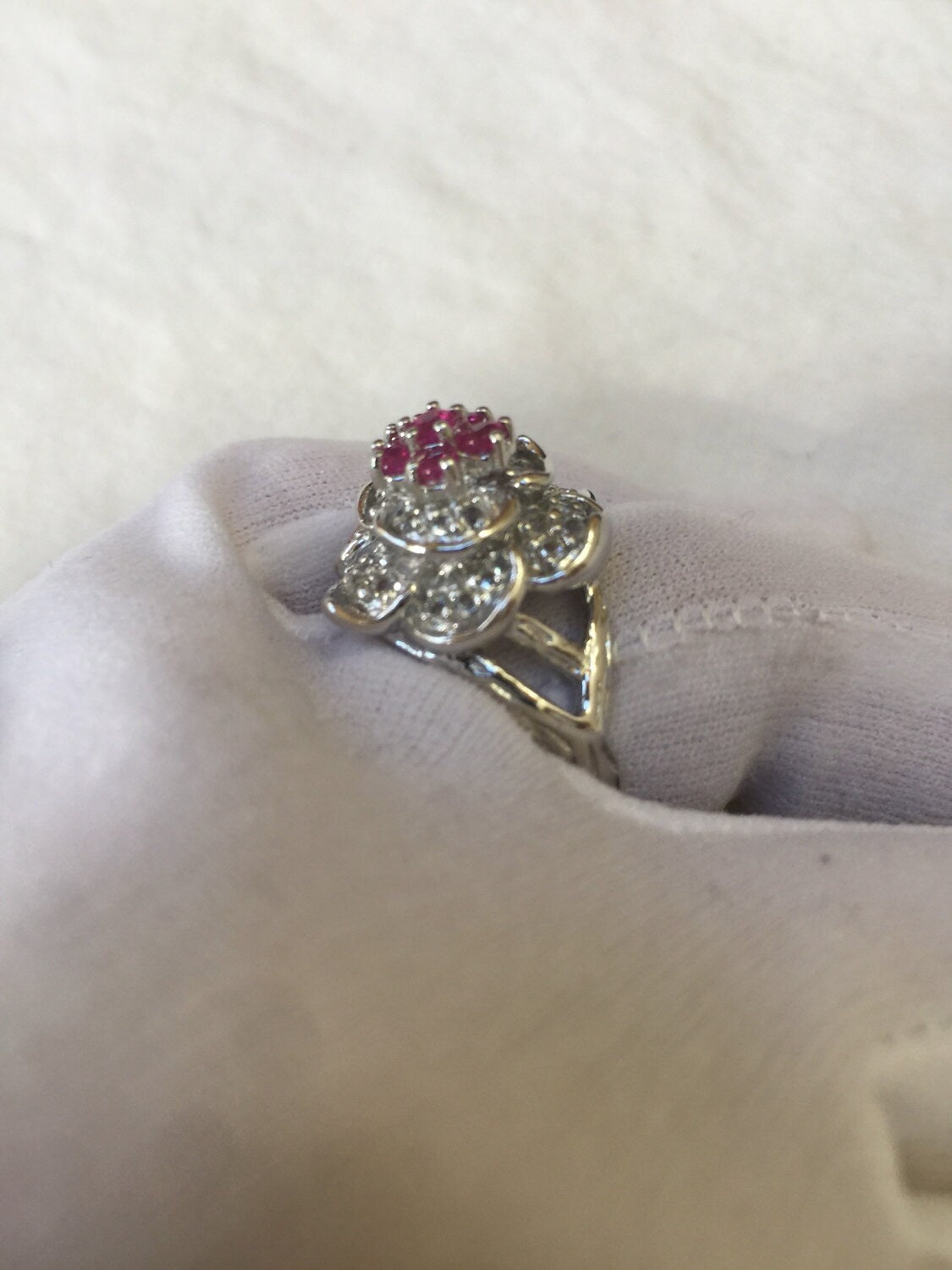 Vintage Handmade Pink Toumaline 925 Sterling Silver Gothic Flower Ring