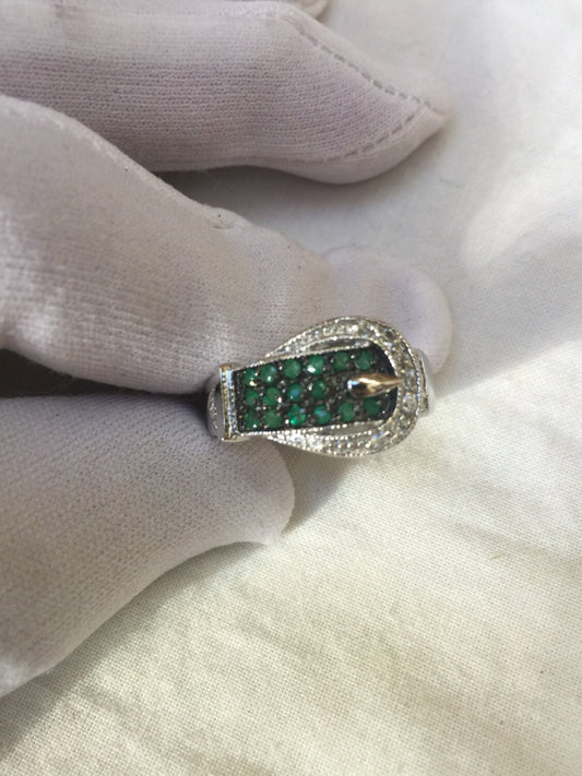 Vintage Handmade Genuine Green Tsavorite Setting 925 Sterling Silver Gothic Band Ring