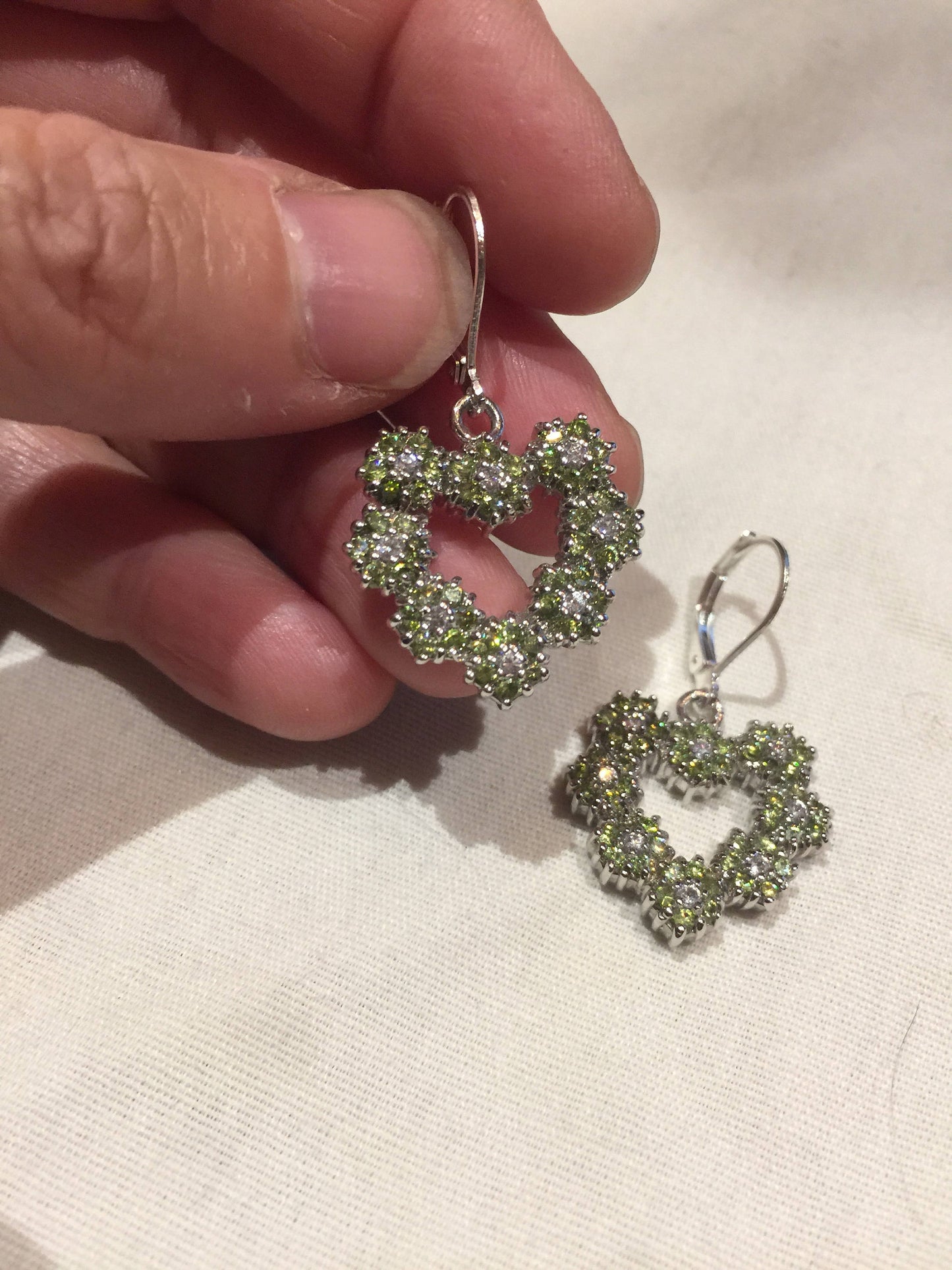 Vintage Handmade Sterling Silver Genuine Green Peridot HEart Earrings