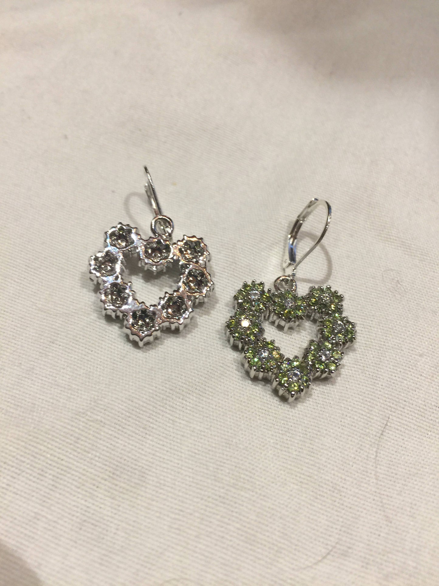 Vintage Handmade Sterling Silver Genuine Green Peridot HEart Earrings