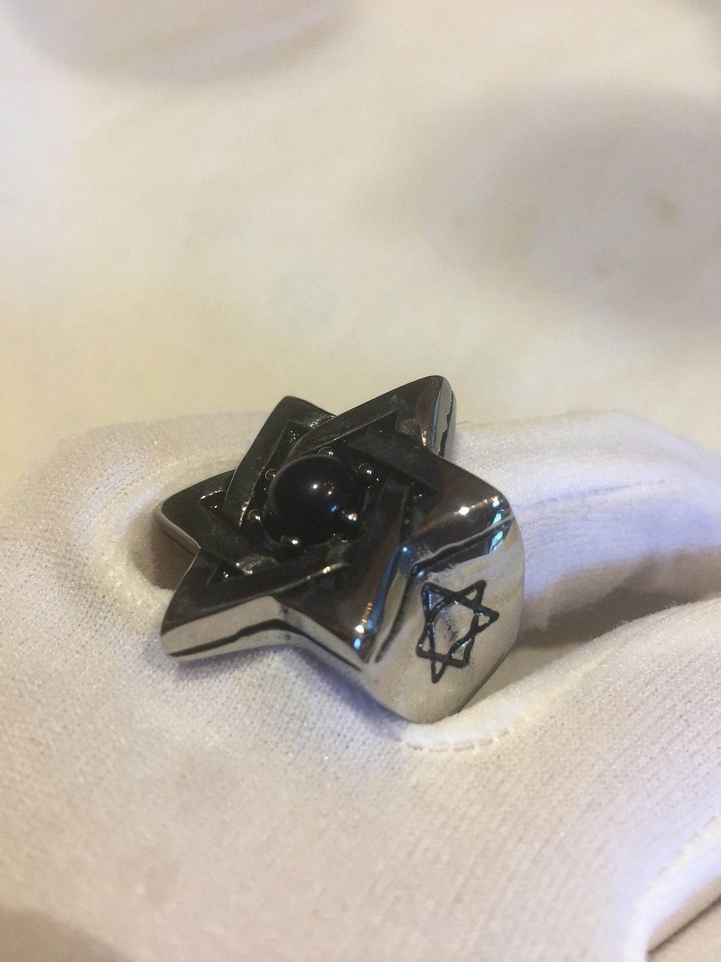 Vintage Gothic Silver Stainless Steel Star of David Mens Ring