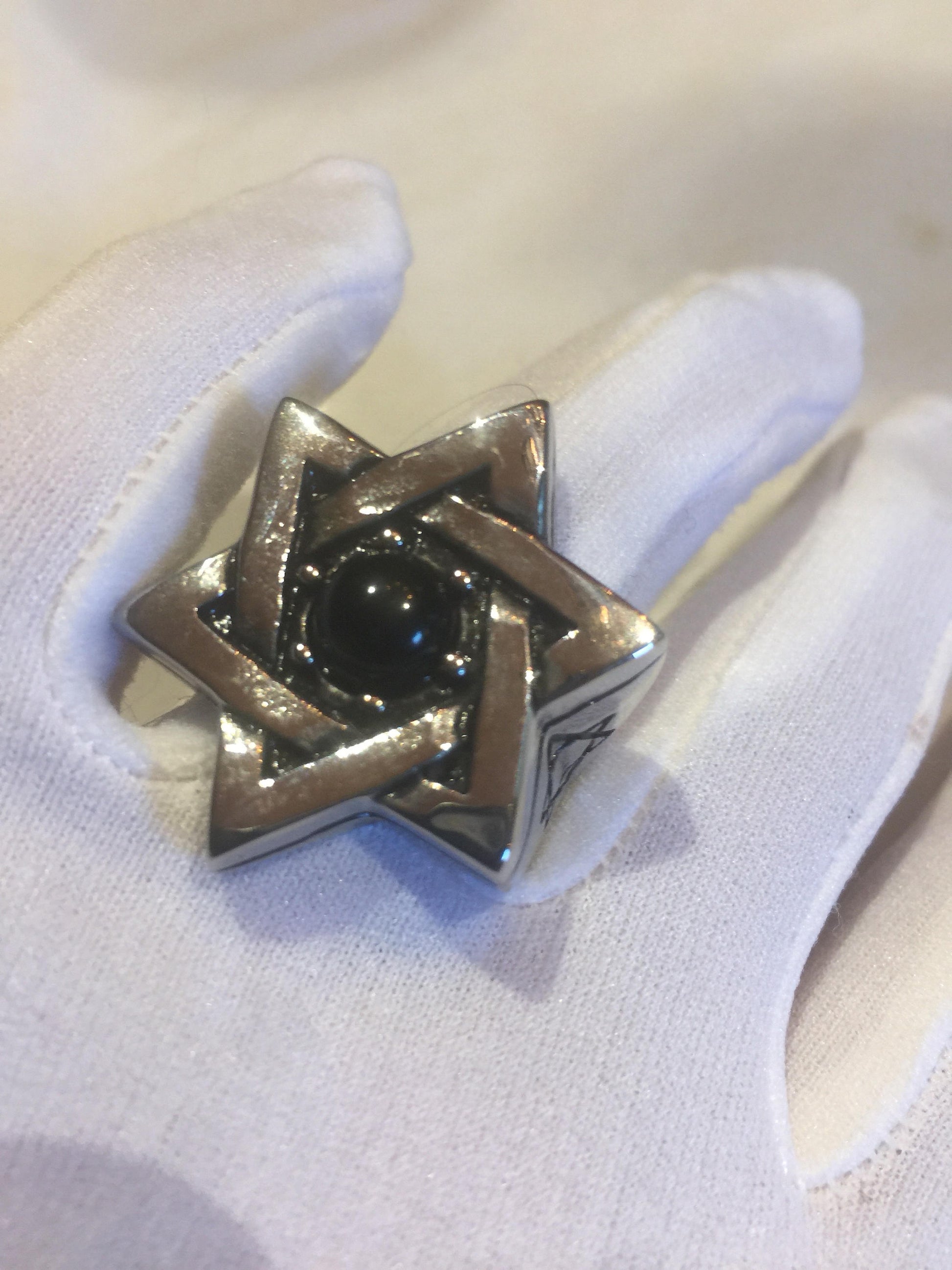 Vintage Gothic Silver Stainless Steel Star of David Mens Ring