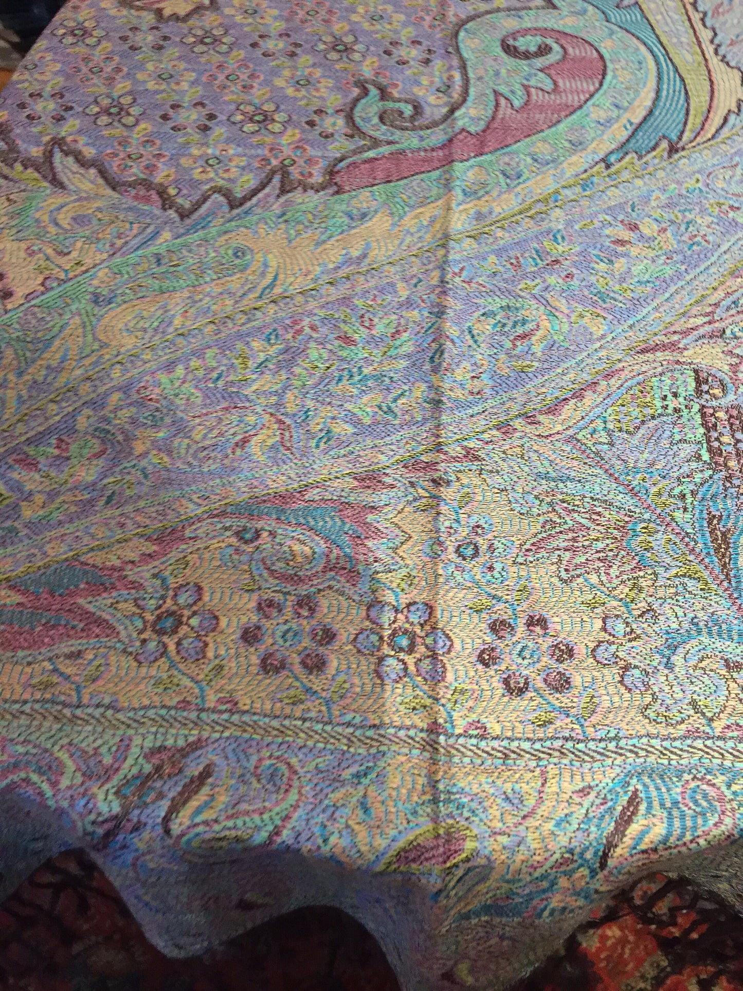 Brown Purple Metallic Vintage Paisley Brocade Pashmina Scarf Wrap Shawl