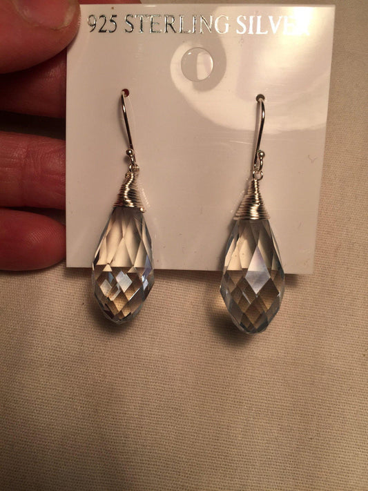 Antique Crystal Charm Gemstone Sterling Silver Dangle Earrings