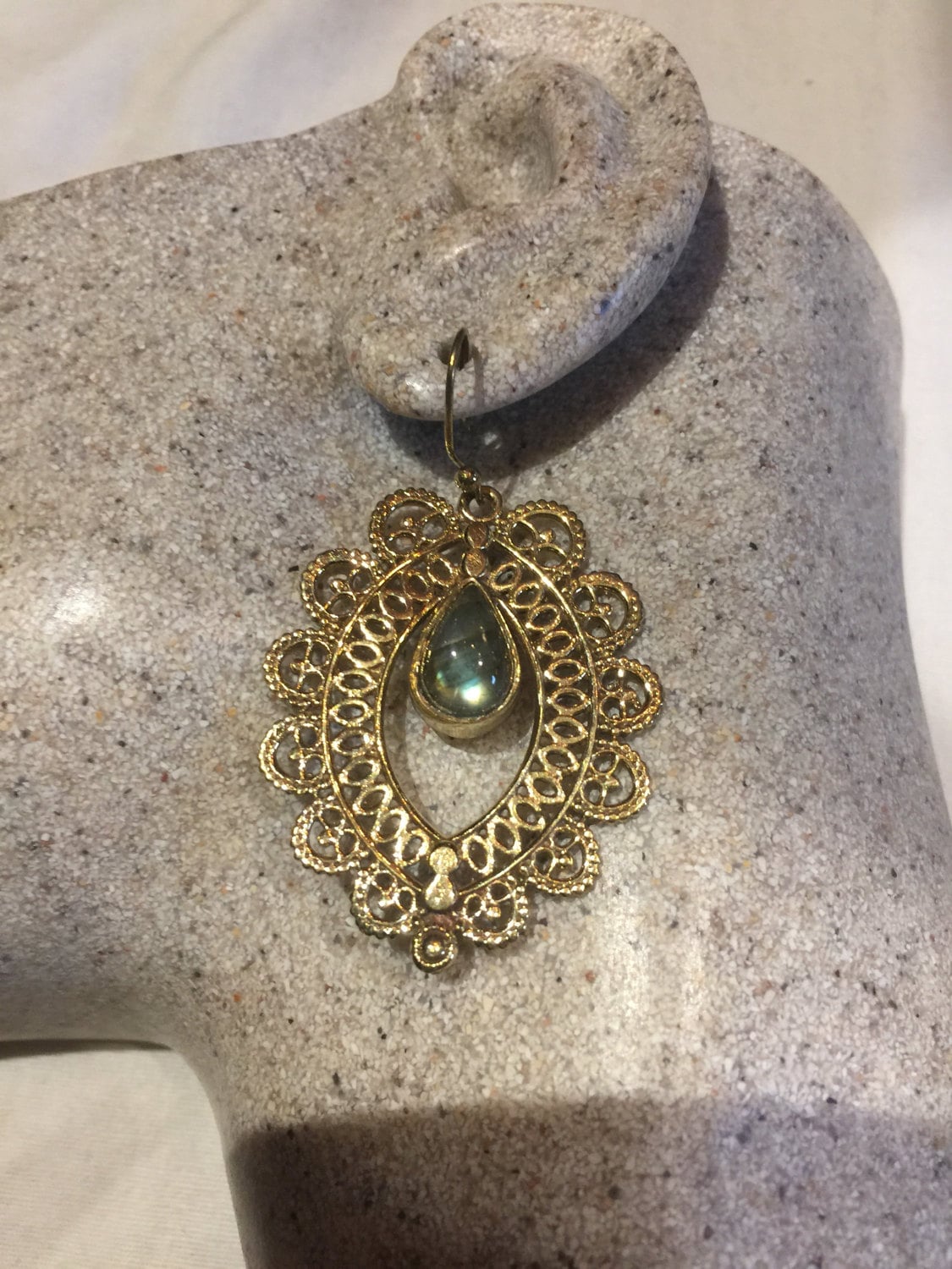 Vintage Labradorite Golden Bronze Lace Dangle Earrings