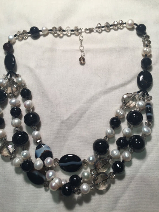 Hand Wrapped Pearl 3 strand Necklace