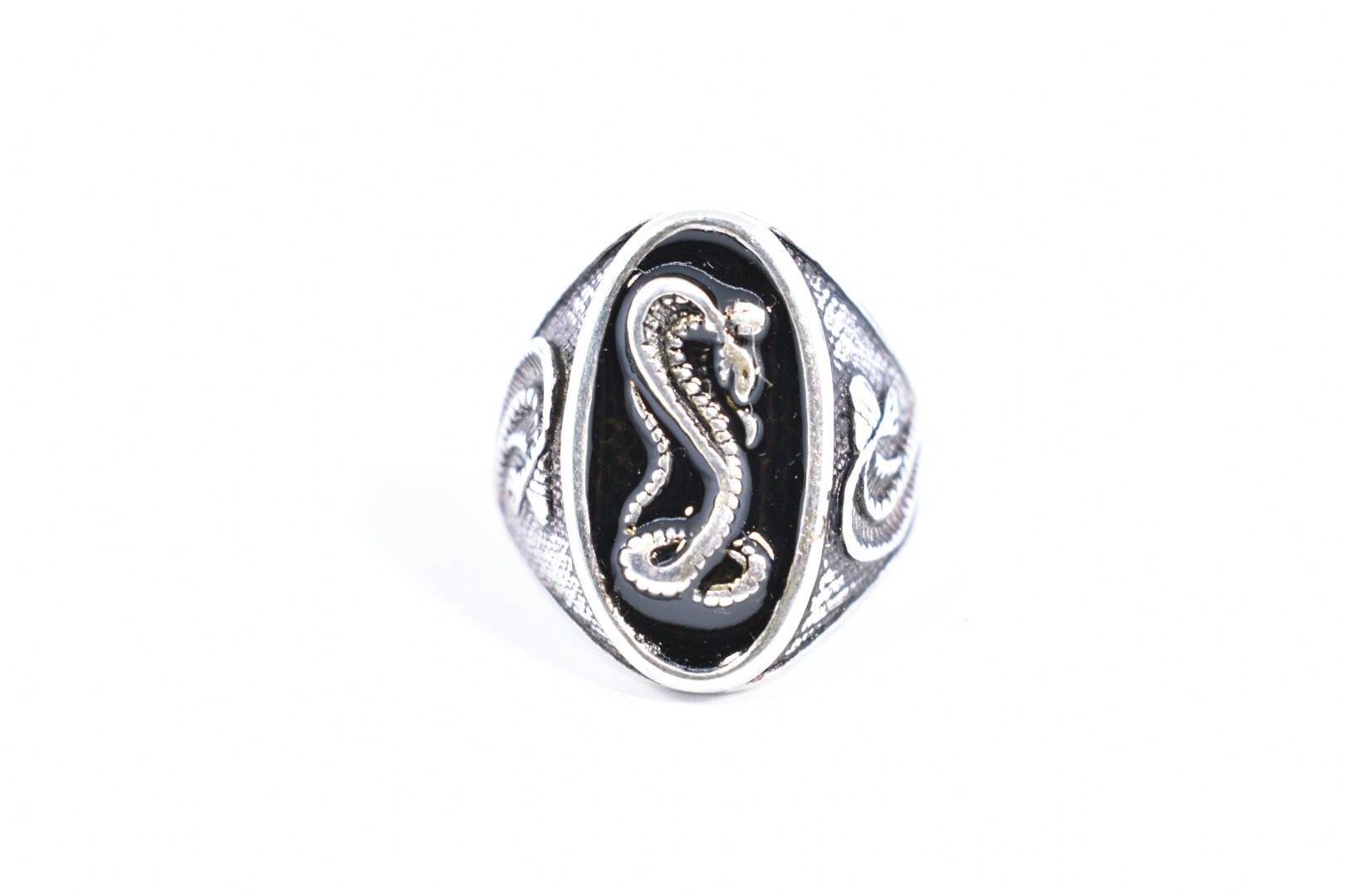 Vintage Native American Style Cobra Snake Inlay Mens Ring
