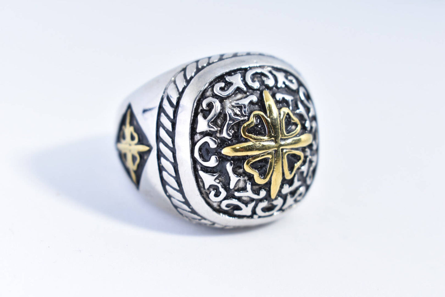 Vintage Gothic Golden Stainless Steel Cross Mens Ring