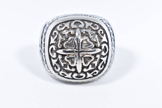 Vintage Gothic Cross Silver Stainless Steel Mens Ring