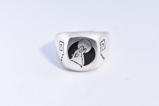 Vintage Wolf and Full Moon Mens Ring