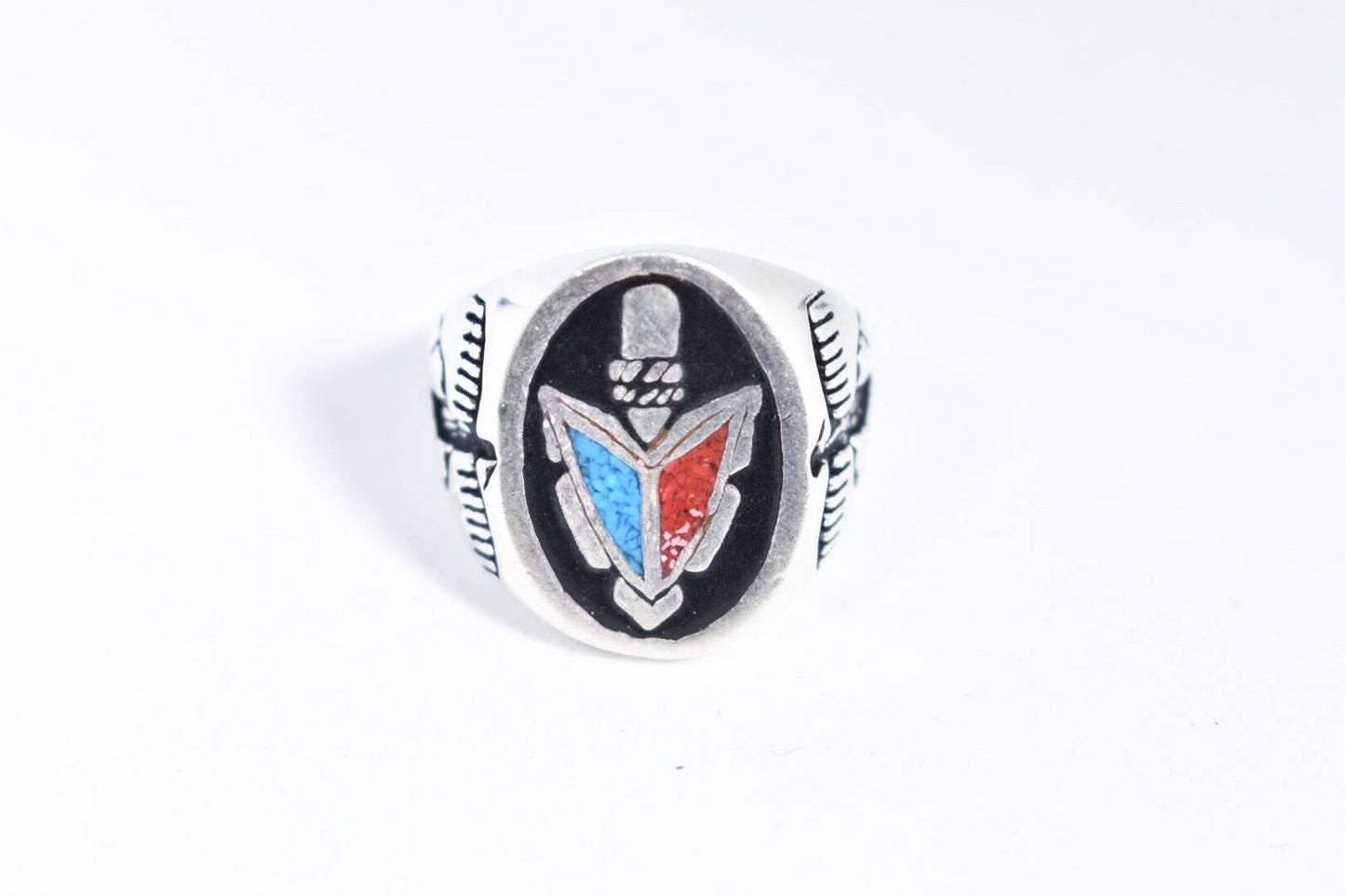 Vintage Native American Style Southwestern Stone Turquoise Inlay Tomahawk Mens Ring